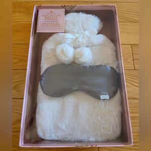 Aroma Home Cozy White Faux Fur Hot Water Bottle with Gray Eye Mask